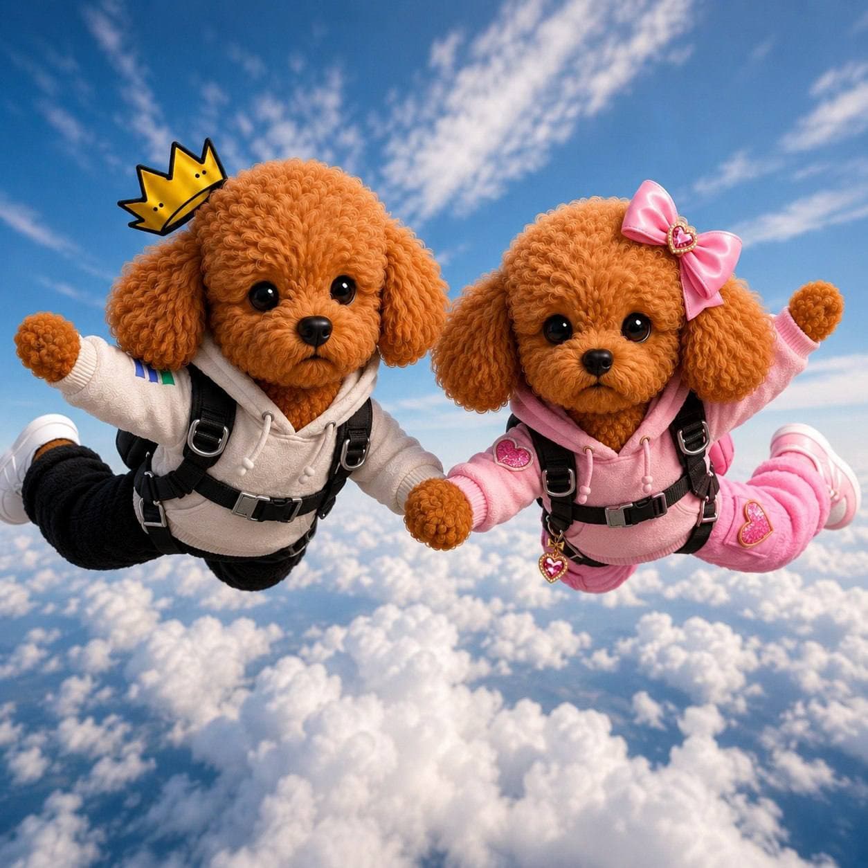 Meelo and his girlfriend skydiving together, holding hands
